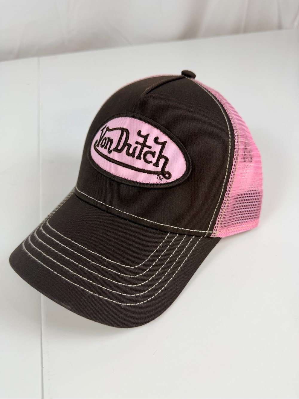 Von Dutch Women's Brown and Pink Mesh Trucker Hat NWT Y2K